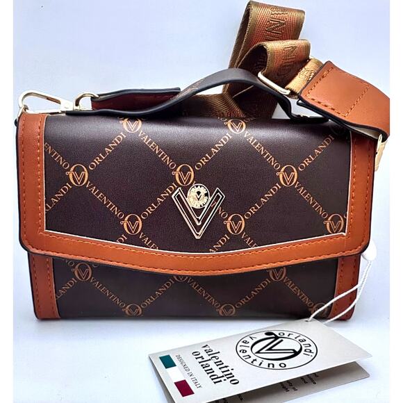 Valentino Orlandi Top Handle Crossbody Logo Adjustable Bag Brown - Picture 1 of 5
